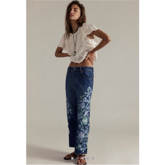 We the free Floral Embroidered Blue Jeans 🍬🫐🍬 - Picture 5 of 16